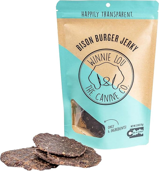 Winnie Lou Bison Burger Jerky Dog Treats ??Limited Ingredient, Human Grade, Training Treats for Small, Medium & Large Dogs, Made in USA (1 Pack)