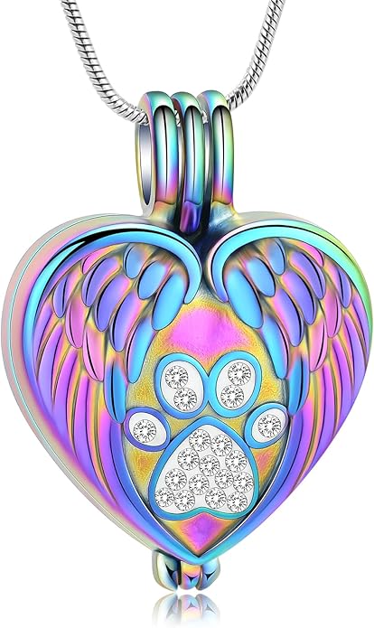 zeqingjw Pet Cremation Jewelry for Ashes Pendant Paw Print Pet Heart Urn Necklace Memorial Keepsake Jewelry for Pet/Dog's/Cat's Ashes