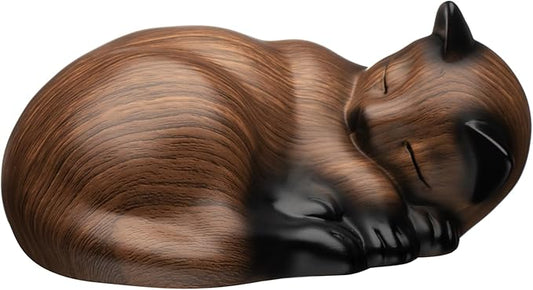 Pet Urns,Sleeping Resin Cremation Cat Urn, Cat Urns for Ashes, Small Animal Urn,Small Pet Urns (Black Walnut)