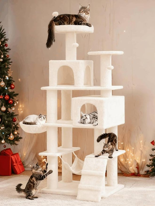 YITAHOME 190.5 cm Tall Heavy Duty Cat Trees for Large Cats, 75inch Maine Coon Tower for Indoor Large Adult with Scratching Post, Hammock, Cat Condo for Adult Cats,Beige