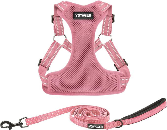 Best Pet Supplies Voyager Adjustable Dog Harness Leash Set with Reflective Stripes for Walking Heavy-Duty Full Body No Pull Vest with Leash D-Ring, Breathable All-Weather - Pink, M