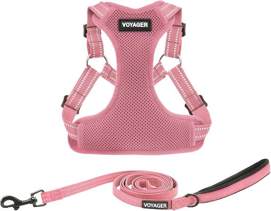 Best Pet Supplies Voyager Adjustable Dog Harness Leash Set with Reflective Stripes for Walking Heavy-Duty Full Body No Pull Vest with Leash D-Ring, Breathable All-Weather - Pink, S