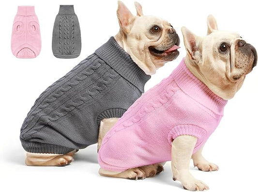 2 Pack Dog Sweaters for Small Dogs - Puppy Medium Warm Clothes in Winter, Turtleneck Pullover Design for Boy Girl Pet, Doggie, Cat, Kitten Chihuahua Bulldog Pug Beagles (XS, Grey, Pink)