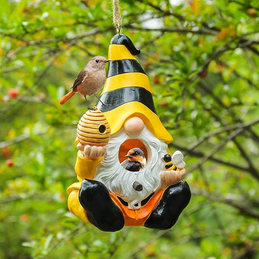 Yinns Resin Bird House, Birdhouses for Outdoors, Decorative Bird Houses, Hanging Funny Gnomes Birdhouse for Outside Garden Decor