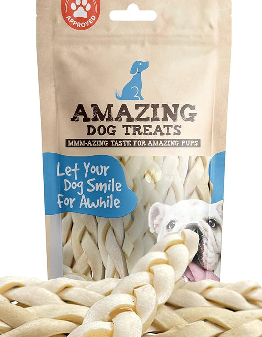 Amazing Dog Treats - Beef Cheek Braids Dog Chew (6 Inch - 15 Pack) - NO Odor - Rawhide Alternative - Beef Cheek Slice Chip Sticks - No Dyes, Chemicals, or Preservatives