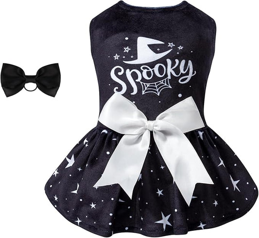 CuteBone Dog Dresses Velvet Holiday Small Dogs Clothes Onesie Pet Apparel Girl Puppy Skirt with Bow Hair Rope CVA23XXS-D