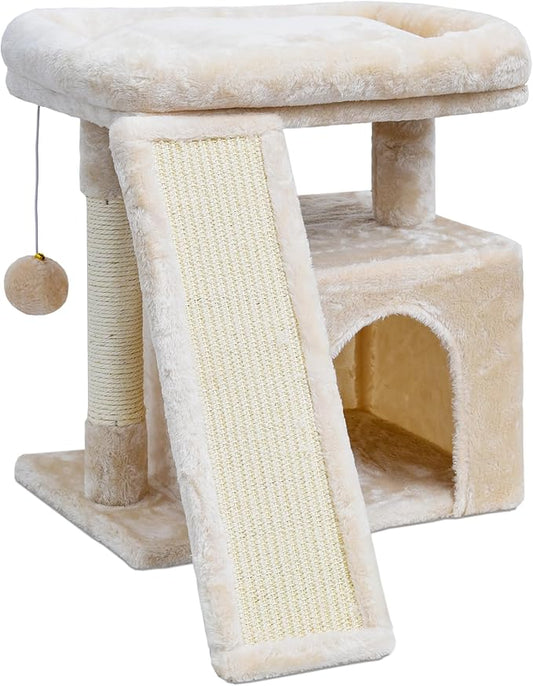 Small Cat Tree for Indoor Cats, Cat Tower with Scratching Post, Perch and Cozy Condo for Kittens and Adult Pets(Beige)