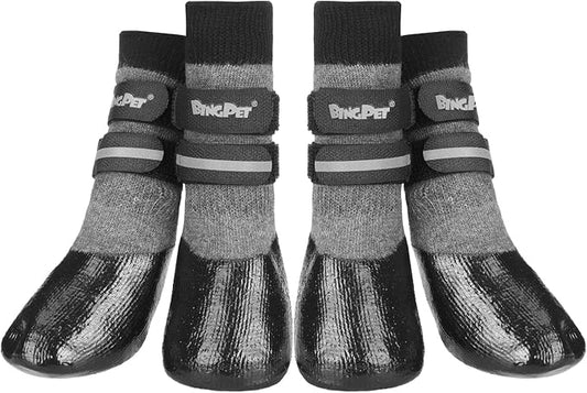 BINGPET Dog Socks for Hardwood Floors,Outdoor Anti Slip Waterproof Paw Protector,Dog Boots for Hot Pavement for All Season Grip Socks Prevent Licking for Small Medium Large Old Dogs