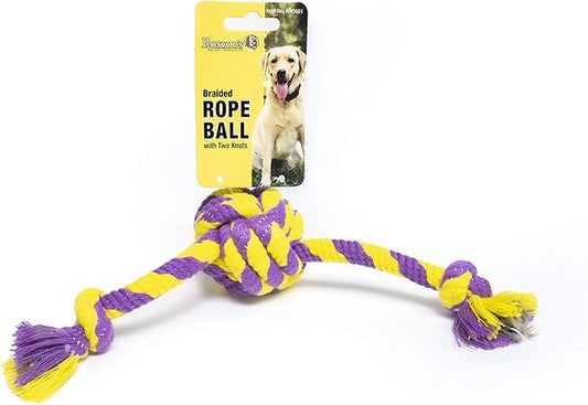 Roscoe's Pet Products Braided Rope Ball with Two Knots Toy for Dogs. Safe and Non-Toxic