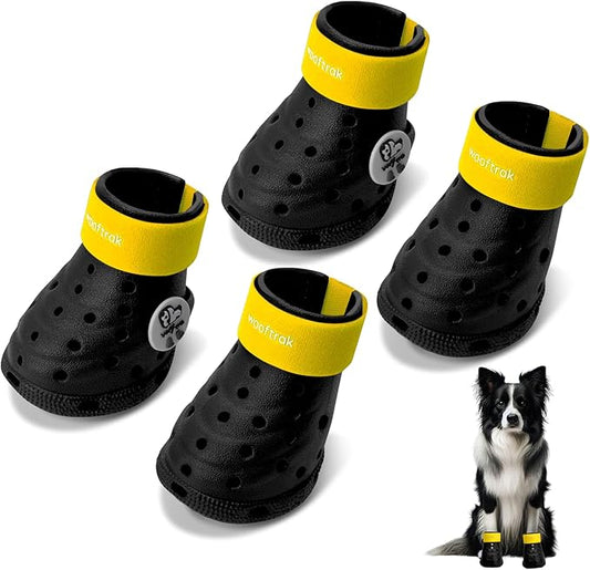Dog Shoes Breathable Dog Shoe for Hot Pavement, Dog Booties and Paw Protectors, Non-Slip Waterproof Dog Sandals Boots (Black+Yellow, L: (3.1?™’x2.5'')(L*W))