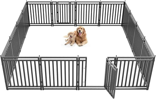 Dog Fence Outdoor for Yard Indoor Dog Playpen 32" Height 16 Panels Portable Dog Pen Metal Dog Kennel for RV Camping(Black-Silver)