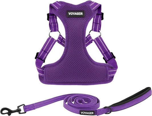 Best Pet Supplies Voyager Adjustable Dog Harness Leash Set with Reflective Stripes for Walking Heavy-Duty Full Body No Pull Vest with Leash D-Ring, Breathable All-Weather - Purple, S