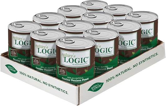 Nature's Logic Grain-Free Canned Dog Food - 95% Animal Proteins - 100% Natural Wet Dog Food Cans - No Common Allergens - All Life Stages - Ideal for Sensitive Dogs - Venison (13.2 oz, 12 pack)