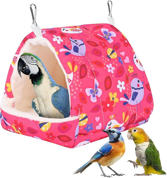Bird Bed for Cage Warm Winter Nest Hammock with Hanging Hook Cage Accessories for Small Birds Parakeets Cockatiels Love Birds Cockatiels Conures Hamster (Red, M)