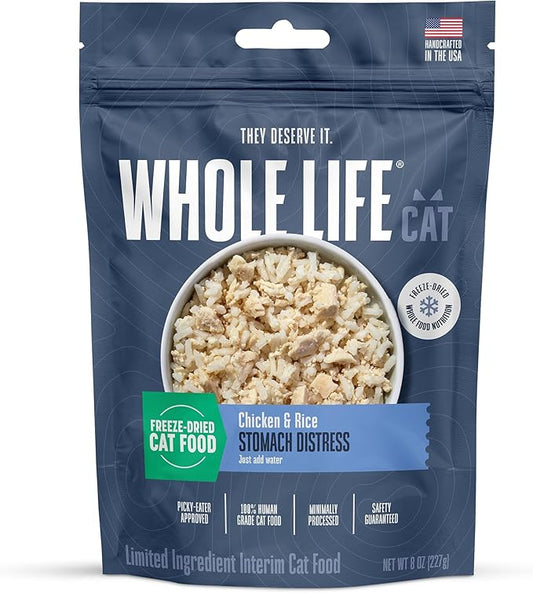 Whole Life Cat Freeze Dried Cat Food - Bland Diet with Sensitive Stomachs, Digestive Support, Anti-Diarrhea & Vomit Remedy ??Human-Grade, Quick & Easy Chicken and Rice Meal, Ready in Minutes