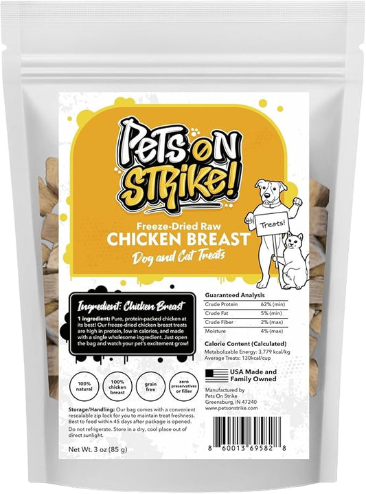 Freeze Dried Chicken Breast for Dogs & Cats ??Single Ingredient Dog Treats ??USA Sourced & Made ??High Protein, All Natural, Grain Free ??Raw Freeze-Dried Training Treats (3oz)