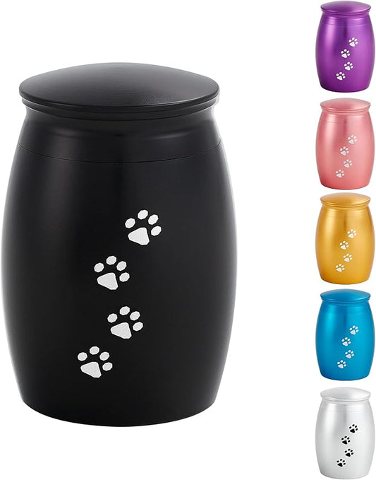 2.67 Inches Small Cremation Urns for Dog or Cats Ashes,Mini Black Pet Ashes Keepsake with Paw Print