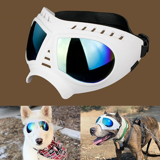 Namsan Dog Goggles for Large Dogs, Wide Snout & Soft Frame, Tactical Driving Sunglasses for Dogs Medium to Large Breed, Anti-UV Dog Eye Protection, Windproof Dustproof, Adjustable, White