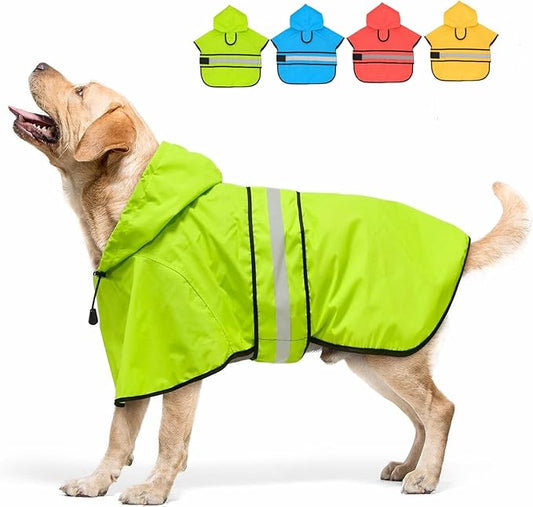 Candofly Dog Raincoat Hooded Poncho - Adjustable Waterproof Dog Rain Jacket Lightweight Reflective Dog Rain Coat Pet Slicker for Small Medium Large Dogs (X-Large, Green)
