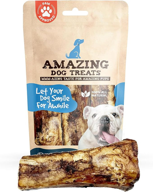 Amazing Dog Treats - 5-6 Inch Meaty Beef Marrow Bones (4 Count) - Best for Dogs - Long Lasting Chew - Filled Marrow