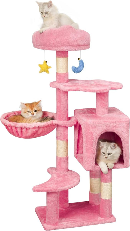 43-Inch Cat Tree,Cute Cloud Cat Tree for Kittens & Small Cats Under 6 Months 9lbs, Cat Tower with Scratching Post, Double Condos, Plush Hammock & Dangling Toys, Pink
