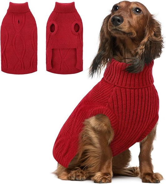 Queenmore Dog Sweater, Dog Sweaters for Large Dogs, DogSweater Christmas, Warm Pet Apparel for Large Breeds, Turtleneck Winter Knitwear Clothes for Beagle,Dachshund,Doberman, Red,L