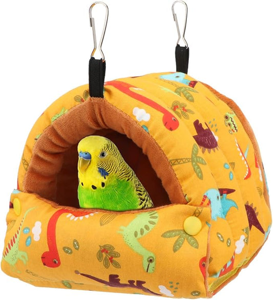 Wontee Bird Nest House Winter Warm Snuggle Hut Bird Bed Hanging Hammock for Parrots Budgies Parakeets Caique Senegal Cockatiels Conures (Dark Yellow, Small)