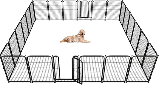 Metal Dog Playpen, 45" Inch Height 24 Panels, Ideal Dog Fence for Large/Medium/Small Dogs Indoor & Outdoor Bliss, Perfect Dog Pen for Camping, Yard and RV | Black-Silver
