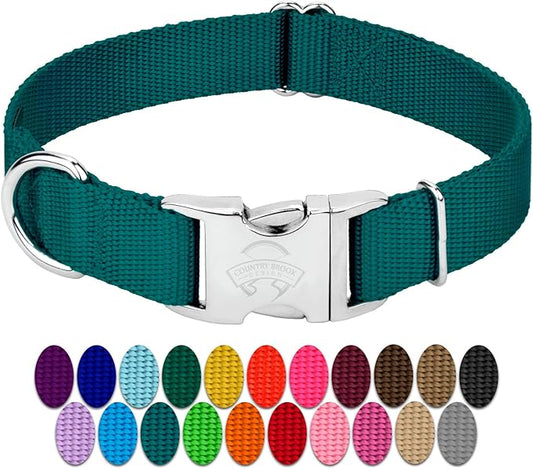 Country Brook Petz Premium Nylon Dog Collar with Metal Buckle for Small Medium Large Breeds - Vibrant 30+ Color Selection (Extra Large, 1 Inch, Teal)