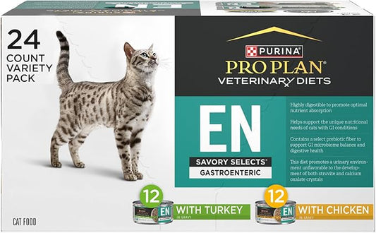 Pro Plan Veterinary Diets Purina EN Savory Selects Gastroenteric with Chicken and with Turkey in Gravy Feline Formulas ??Digestive Cat Food - (Pack of) 5.5 oz. Cans