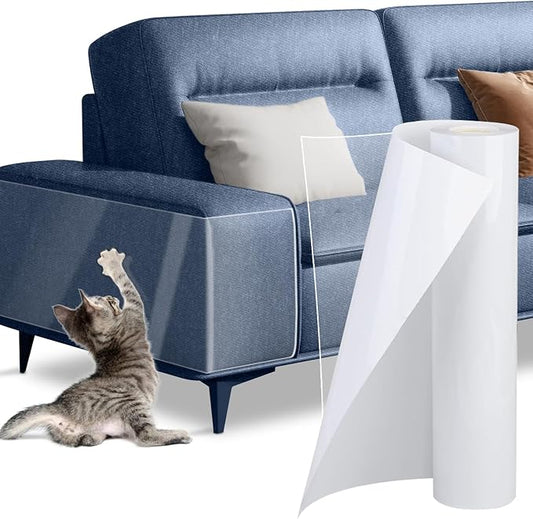 Cat Scratch Furniture Protector - Couch Protector from Cat Claws, Plastic Cover Adhesive Clear Flexible Sofa Guard, Single Side Sticky Deterrent Training Tape - Easy to Apply, 11.8 in × 196.8 in