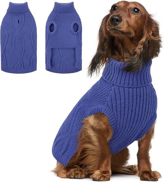 Queenmore Dog Sweater, Dog Sweaters for Large Dogs, DogSweater Christmas, Warm Pet Apparel for Large Breeds, Turtleneck Winter Knitwear Clothes for Beagle,Dachshund,Doberman, Royal Blue,L