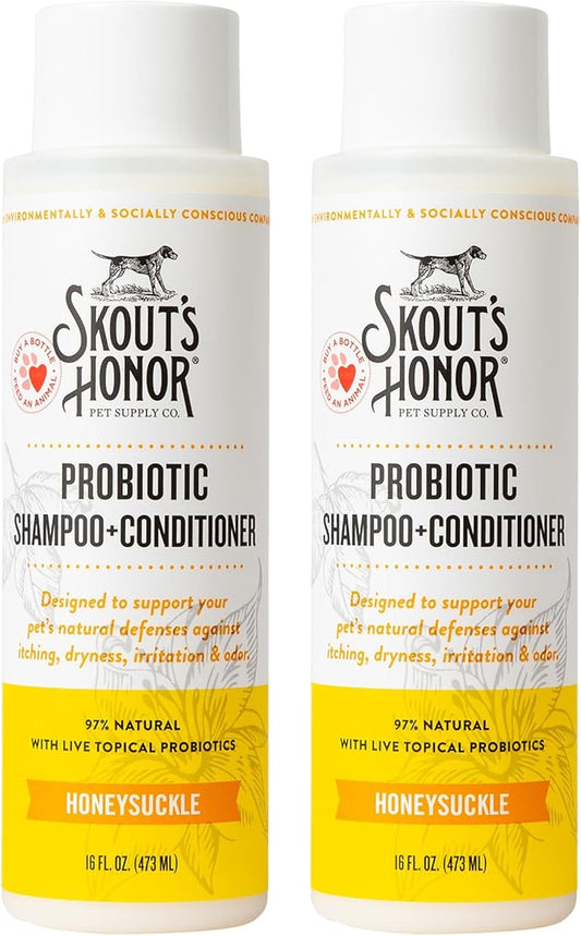 Skout's Honor Probiotic Dog Shampoo & Conditioner with Avocado Oil & Omega-3s, 97% Natural, Paraben & Sulfate-Free, Cruelty-Free, 16oz, Honeysuckle 2-Pack
