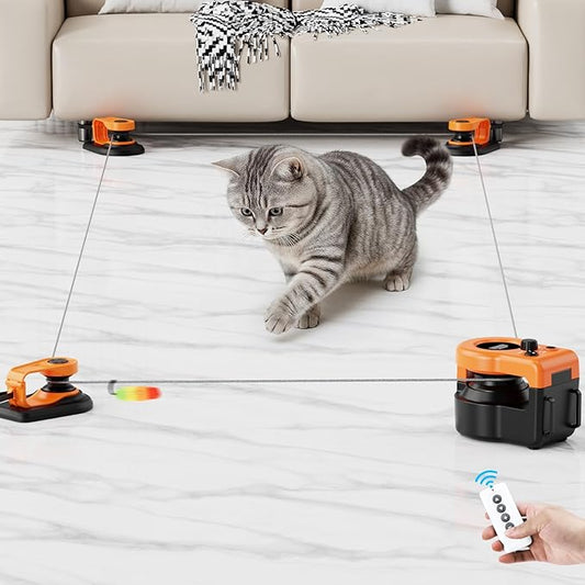 Pet Deluxe Interactive Cat Toys for Indoor Cats, Cat Treadmill Auto/Remote Control DIY Cat Mouse Hunting Toys, Keep Bored Kitten Dog Entertained to Chase, Feather Toy to Exercise Wheel-Orange