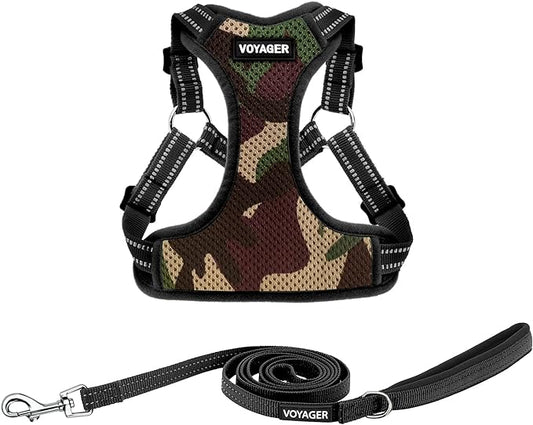 Best Pet Supplies Voyager Adjustable Dog Harness Leash Set with Reflective Stripes for Walking Heavy-Duty Full Body No Pull Vest with Leash D-Ring, Breathable All-Weather - Army Base, L
