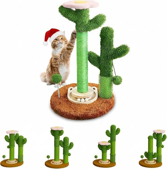 2025 New DIY 9+ Installation Styles Cactus Cat Scratching Post with Self-Grooming Brush and Ball Toy | Modular Sisal Cat Scratching Post for Indoor Cats and Kittens, Customizable Cat Furniture