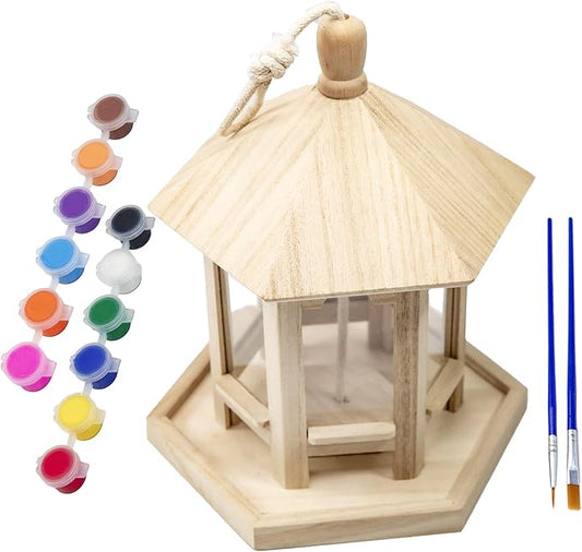 YCHTEWY-DIY Wooden Bird House,Wild Bird Feeder, Hanging Birdhouse Attract Birds & Beautify Your Yard! (Cream, B)