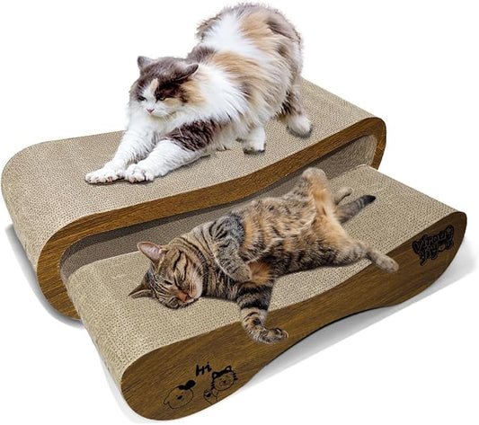 2 in 1 Cat Scratcher Bed, Cat Scratching Board, Cats Scratcher Set, Scratch-Resistant Cat Scratching Post Large (27.5L X 9H in.) and Small (24.5L X 6H in.), Corrugated Cardboard