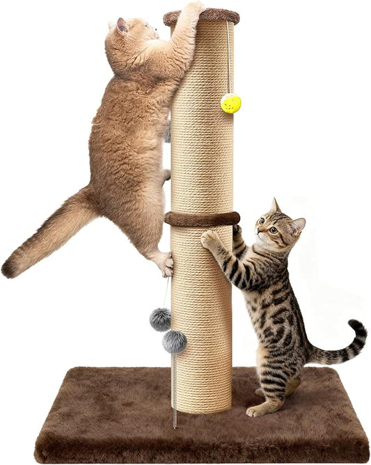 5-Inch Thick Sisal Cat Scratching Post, 36" Tall Scratch Tower with 6.5" Top Perch and Large 20.8×15.9" Stable Base, Durable Cat Scratcher for Indoor Cats, Brown