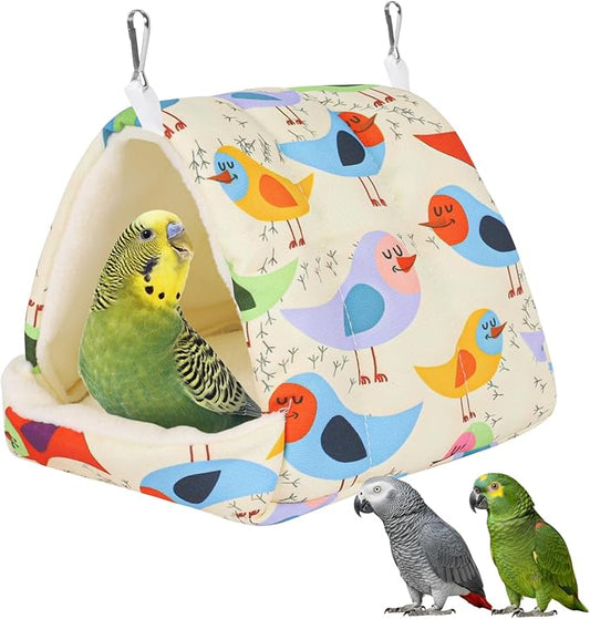Bird Bed for Cage Warm Winter Nest Hammock with Hanging Hook Cage Accessories for Small Birds Parakeets Cockatiels Love Birds Cockatiels Conures Hamster (Beige, S)