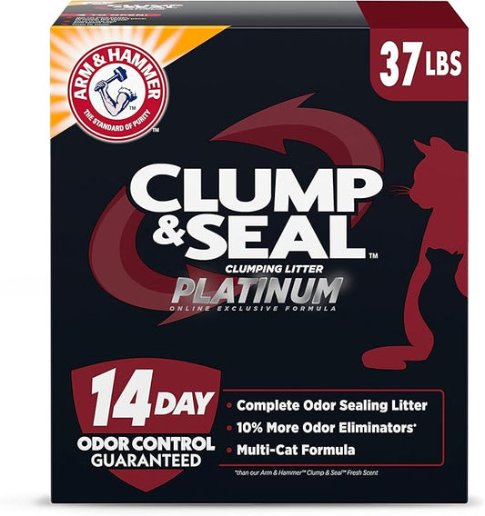 ARM & HAMMER Clump & Seal Platinum Cat Litter, Multi-Cat, 14-Day Odor Control, Rock-Hard Clumps, 37 lbs ??Powerful Odor Eliminator with Baking Soda