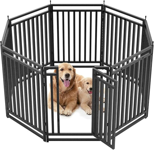 Dog Fence for Yard Outdoor Indoor Dog Playpen 40" Height 8 Panels Metal Dog Pen Puppy Playpen Portable Dog Kennel Crate for RV Camping(Black-Silver)