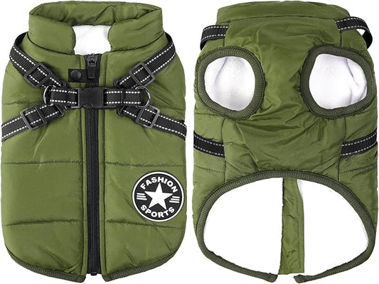 Aiboria Dog Jackets for Winter Windproof Waterproof 2 in 1 Outfit Cold Weather Coat Dog Vest Harness Puppy Winter Warm Jacket Green L
