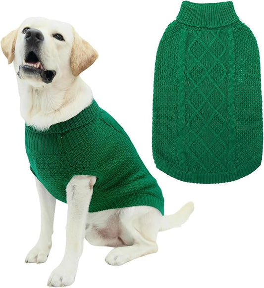 Mihachi Turtleneck Dog Sweater - Winter Coat Apparel Classic Cable Knit Clothes with Leash Hole for Cold Weather, Ideal Gift for Pet in New Year Green X-Large