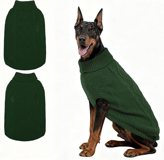 Mihachi Turtleneck Dog Sweater - Winter Coat Apparel Classic Cable Knit Clothes with Leash Hole for Cold Weather, Ideal Gift for Pet in New Year Army Green 2XL