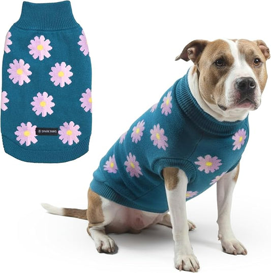 Spark Paws Knit Dog Sweater ??Ultra Soft Warm Winter Dog Sweater for Small, Medium & Large Dogs ??Stretch Fit Pet Sweater for French Bulldog, Pitbull, Girl & Boy Dogs Jacket, (Flower,3XL)