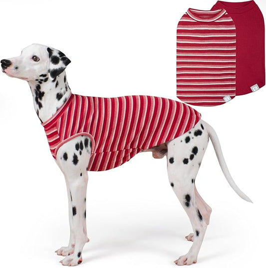 KYEESE 2Pack Waffle Dog Shirts for Large Dogs Stretchy T-Shirts Lightweight Tank Top Sleeveless Striped Shirt Vest Soft Breathable Pet Apparel, XXX-Large, Red+Striped