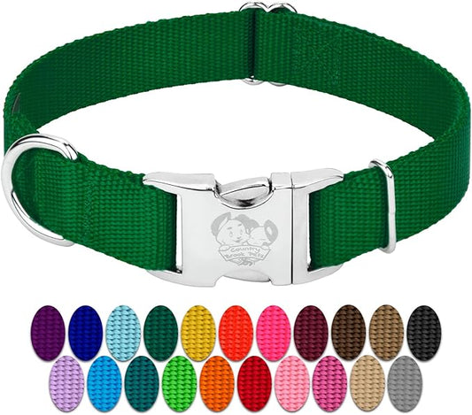Country Brook Petz Premium Nylon Dog Collar with Metal Buckle for Small Medium Large Breeds - Vibrant 30+ Color Selection (Large, 1 Inch, Christmas Green)