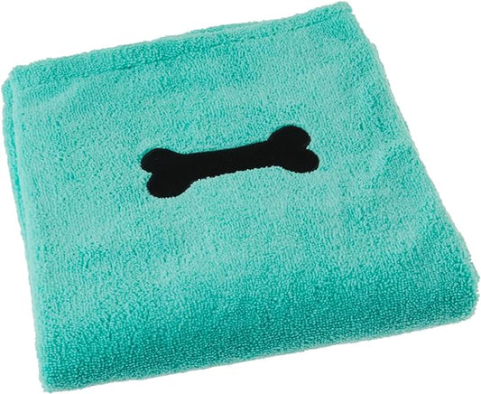 Bone Dry Pet Grooming Towel Collection Absorbent Microfiber X-Large, 41x23.5, Embroidered Green (Pack of 12)