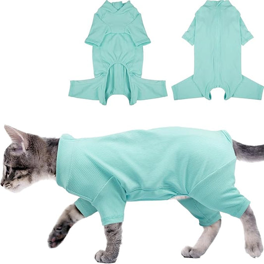 Sticky Hair Cat Clothes, Breathable & Lightweight, Reduces Shedding Fur Pajamas, Full Body Long Sleeve Surgical Bodysuit, Stop Licking & Shedding Blue L